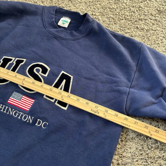 Vintage USA Washington DC Navy Blue Sweatshirt Large Made In USA Pullover Crewne - Picture 6 of 7